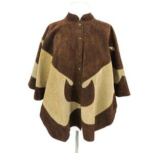 Vintage Penelope Leather Suede Cape Womens One Size Brown Swirl Mexican